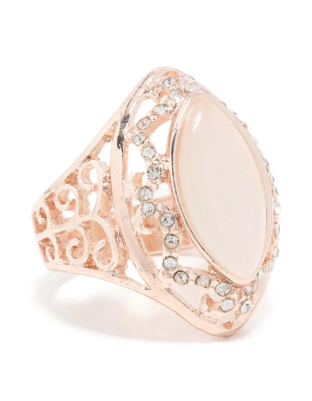 Rose Gold Pink Rhinestone Oval Ring sold by lovisa