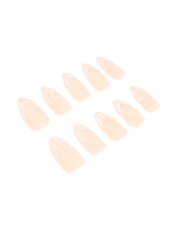 Pink Metallic French Tip Pearl Press On Nails 24-Set sold by lovisa