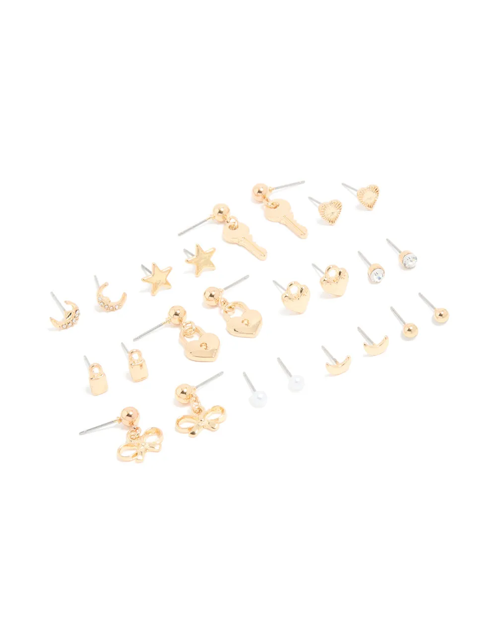 Gold Heart Locket & Star Earrings 12-Pack sold by lovisa