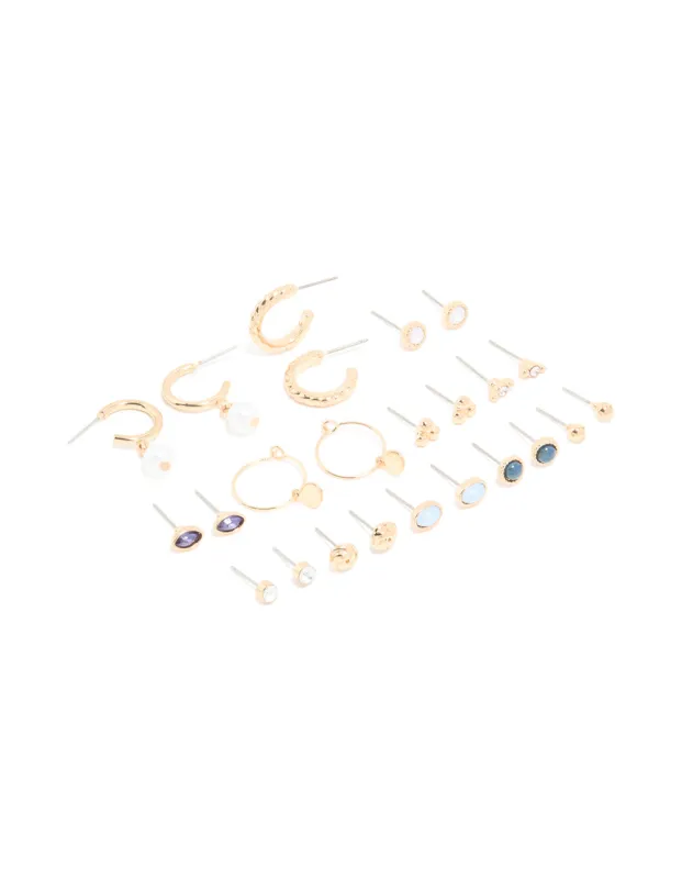 Gold Gem & Pearl Earrings 12-Pack sold by lovisa
