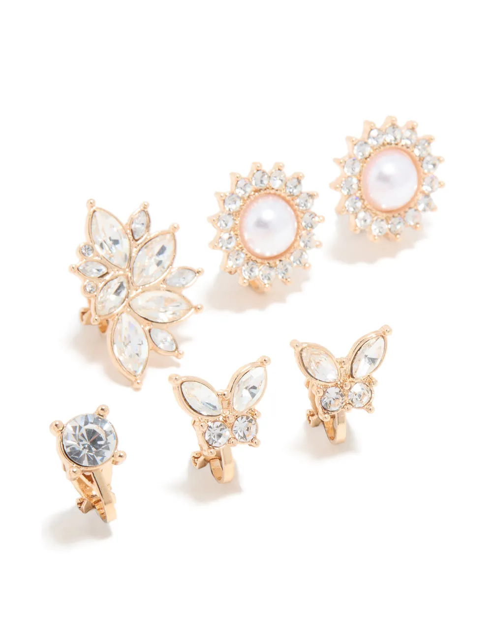 Gold Pearl & Diamante Butterfly Clip On Earrings 5-Pack sold by lovisa product image thumbnail 3