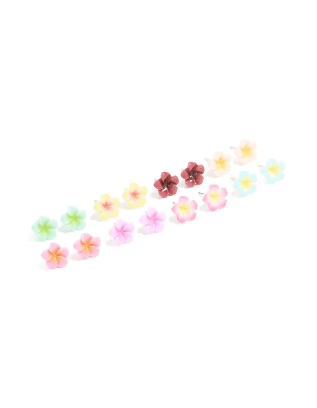 Multicoloured Frangipani Flower Stud Earrings 8-Pack sold by lovisa