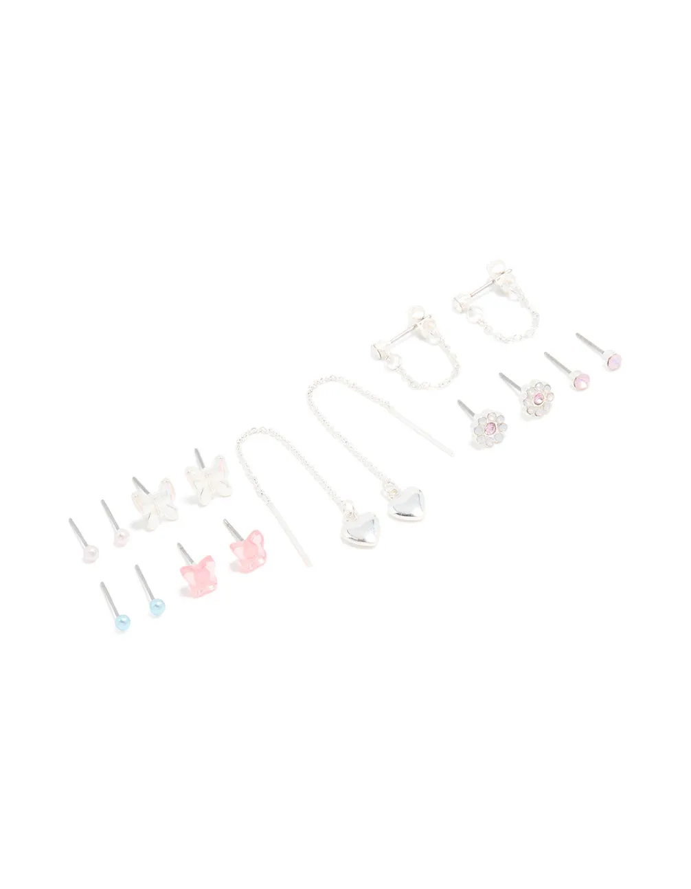 Silver Diamante & Butterfly Stud aEarrings 8-Pack sold by lovisa