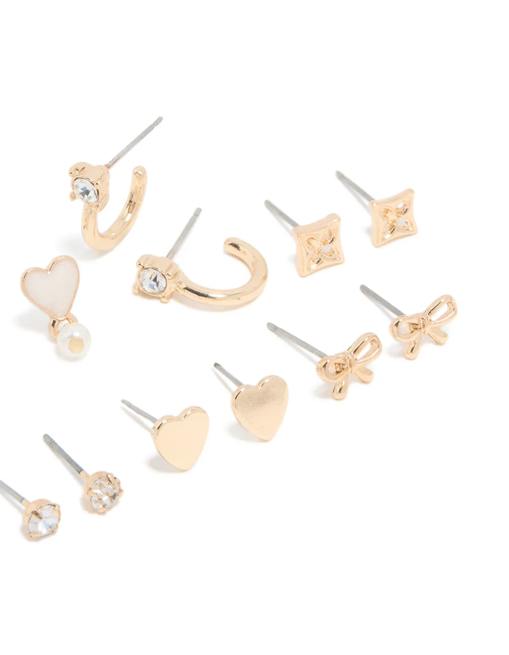 Gold Pearl & Heart Stud Earrings 7-Pack sold by lovisa product image thumbnail 3