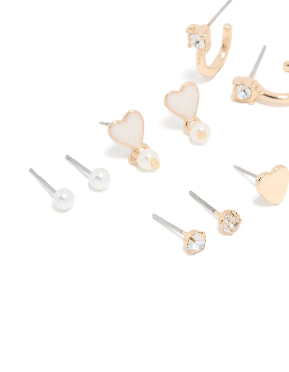 Gold Pearl & Heart Stud Earrings 7-Pack sold by lovisa product image thumbnail 2