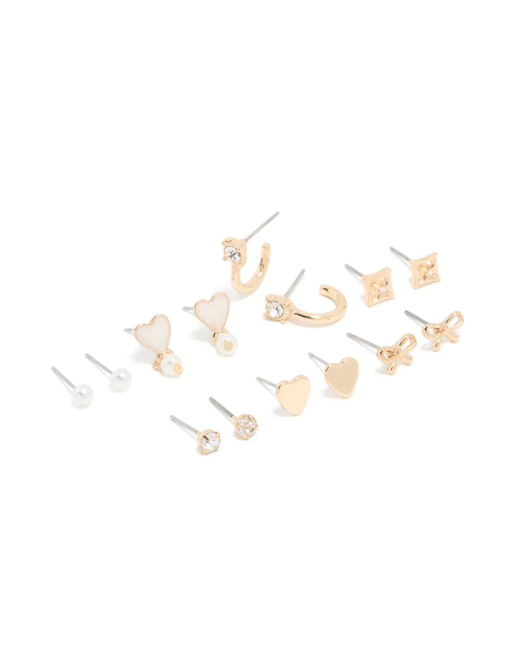 Gold Pearl & Heart Stud Earrings 7-Pack sold by lovisa