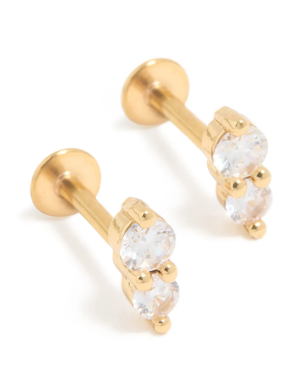 Gold Plated Surgical Steel Cubic Zirconia Double Round Flat Back Studs sold by lovisa