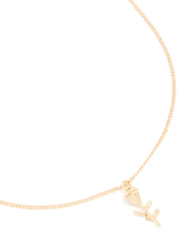 Gold Mini Rose Pendant Necklace sold by lovisa