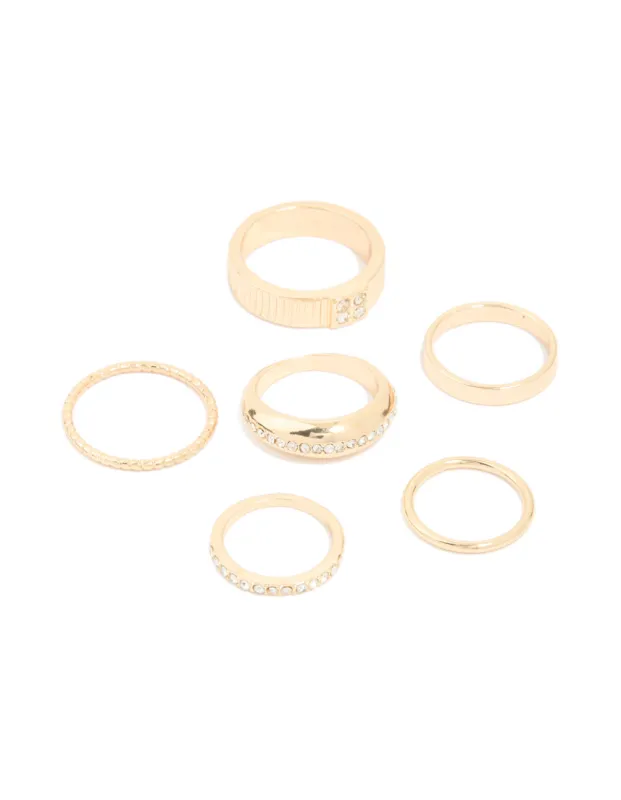 Gold Diamante Chic & Ribbed Rings 6-Pack sold by lovisa