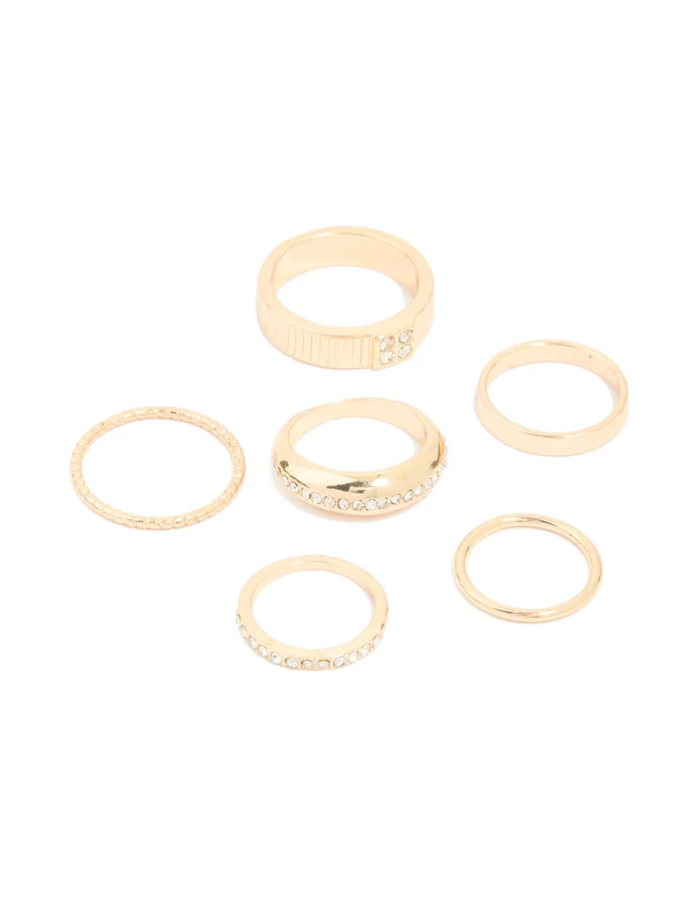 Gold Diamante Chic & Ribbed Rings 6-Pack sold by lovisa