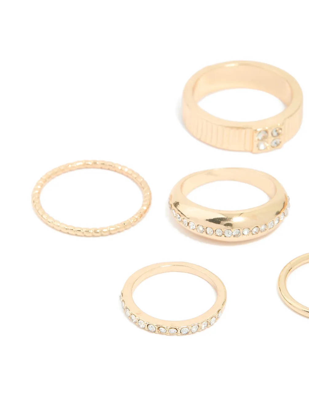Gold Diamante Chic & Ribbed Rings 6-Pack sold by lovisa product image thumbnail 2
