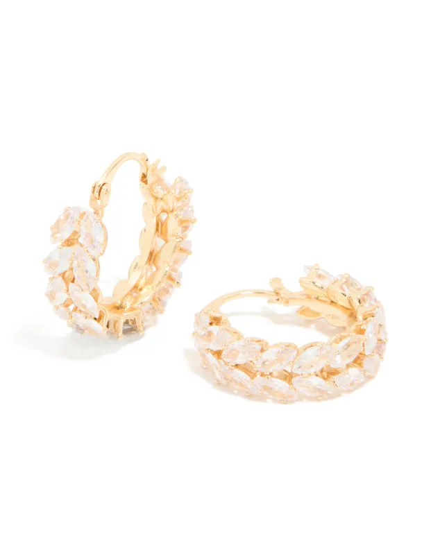 Gold Cubic Zirconia Floral Hoop Earrings sold by lovisa