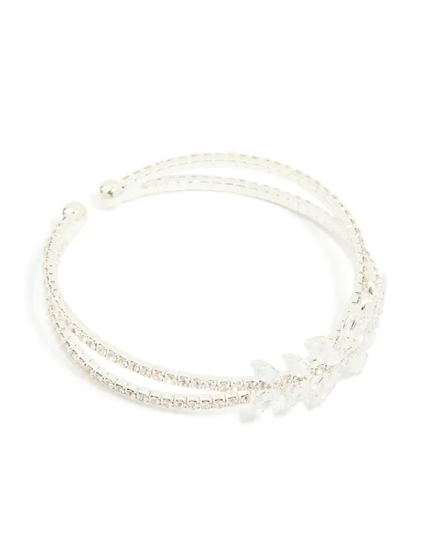 Silver Cubic Zirconia Leaf Floral Wrist Cuff sold by lovisa