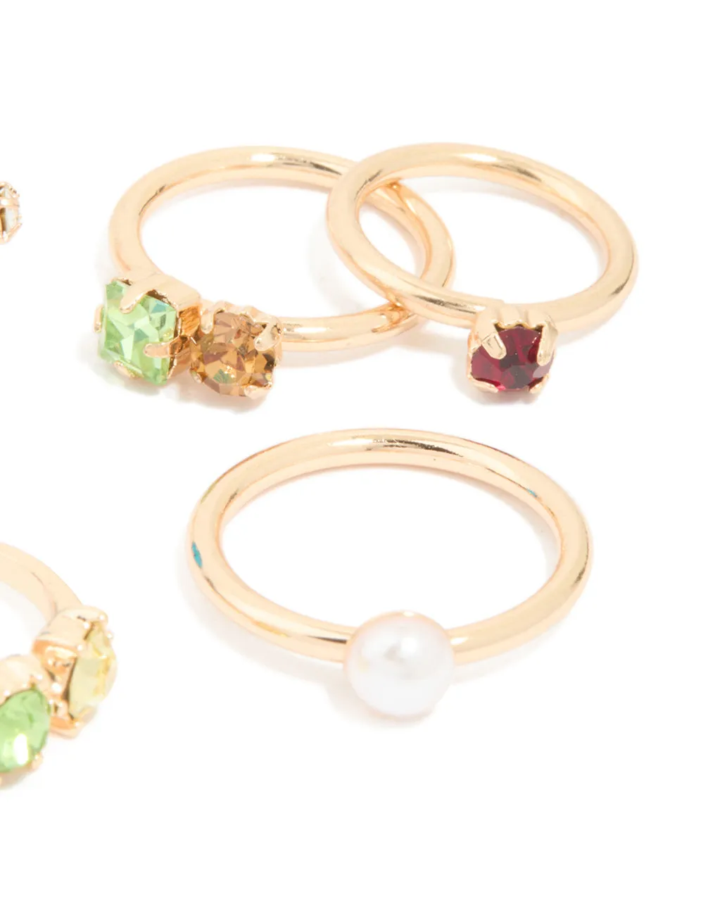 Gold Multicoloured Diamante & Pearl Rings 6-Pack sold by lovisa product image thumbnail 3