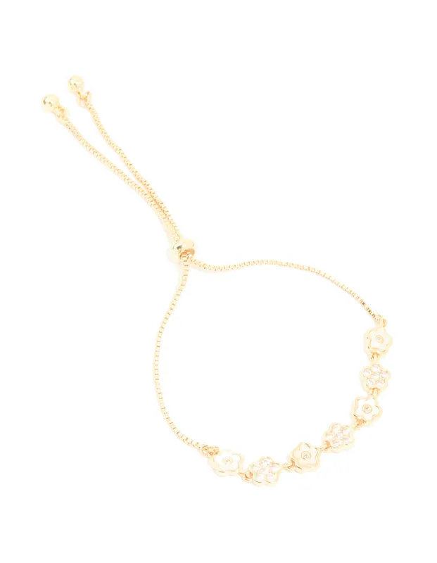Gold Cubic Zirconia Floral Toggle Bracelet sold by lovisa
