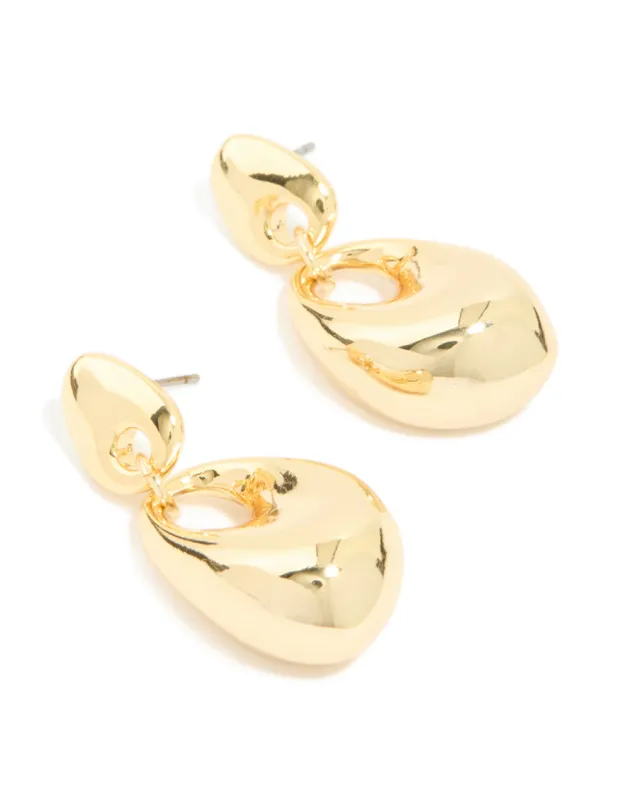Gold Plated Molten Oval Drop Earrings sold by lovisa