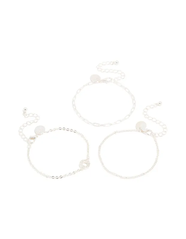 Silver Diamante Circle & Chain Bracelets 3-Pack sold by lovisa