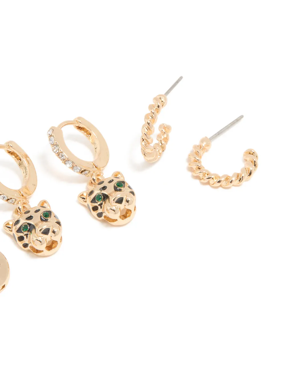 Gold Emerald Cubic Zirconia Panther & Huggie Earrings 4-Pack sold by lovisa product image thumbnail 3