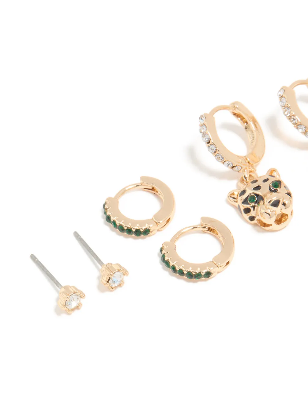 Gold Emerald Cubic Zirconia Panther & Huggie Earrings 4-Pack sold by lovisa product image thumbnail 2