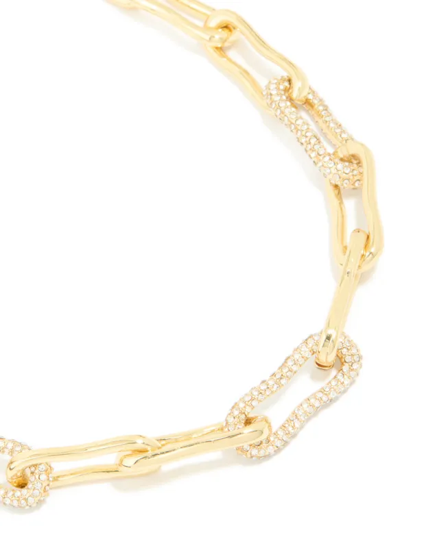 Gold Plated Diamante Wavy Chain Link Necklace sold by lovisa
