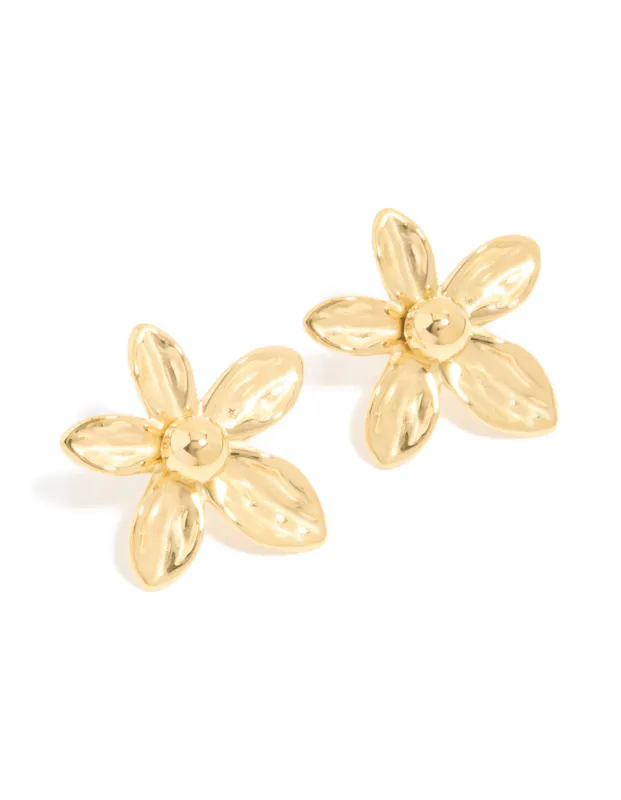 Waterproof Gold Plated Stainless Steel 5-Petal Flower Stud Earrings sold by lovisa