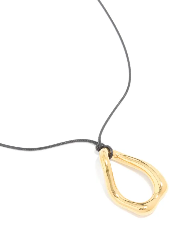 Waterproof Gold Plated Stainless Steel Large Open Pendant Cord Necklace sold by lovisa