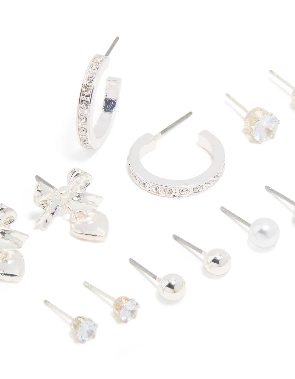 Silver Diamante & Bow Heart Earrings 7-Pack sold by lovisa product image thumbnail 2