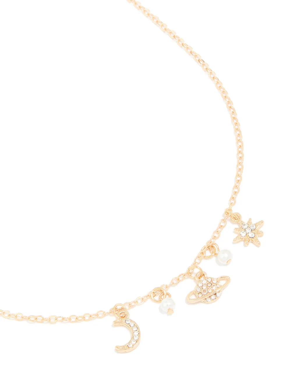 Gold Pearl Diamante Celestial Charm Necklace sold by lovisa