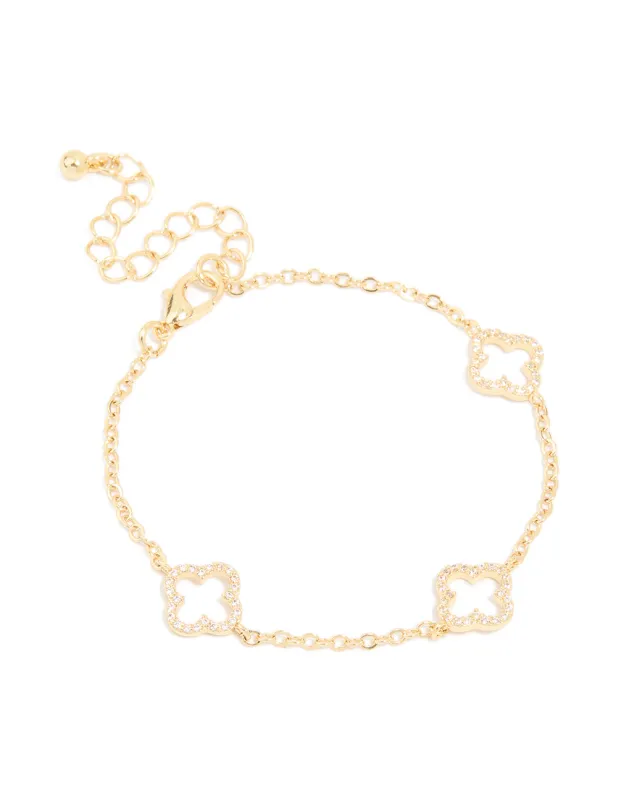 Gold Plated Cubic Zirconia Flower Outline Bracelet sold by lovisa