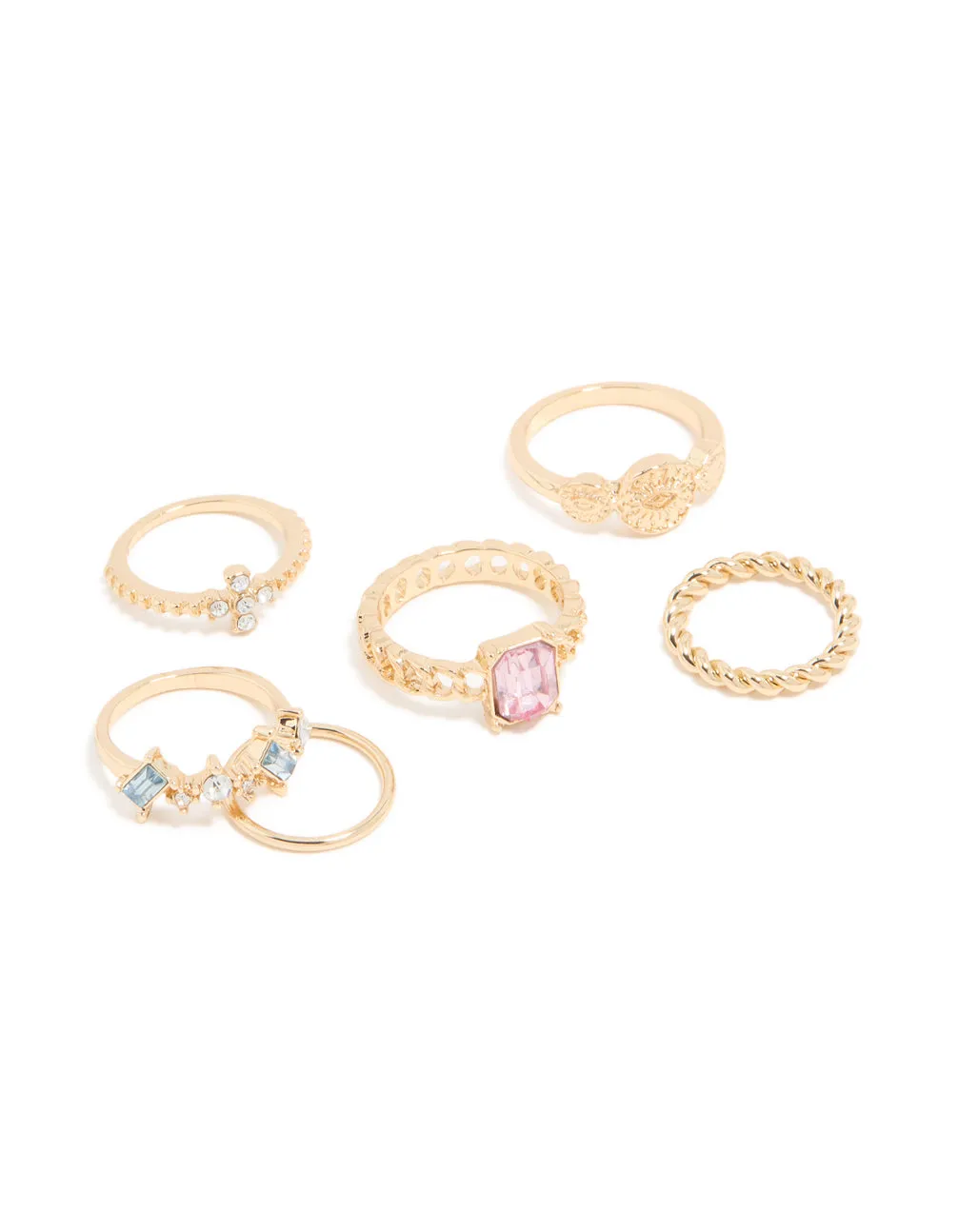 Gold Diamante Mixed Rings 6-Pack sold by lovisa