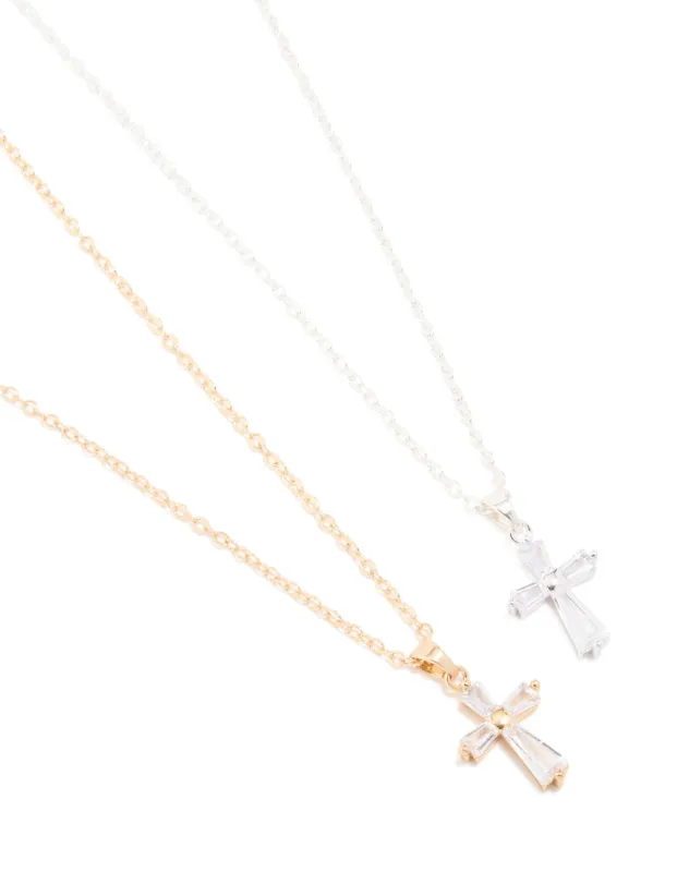 Mixed Metals Diamante Cross Necklaces 2-Pack sold by lovisa