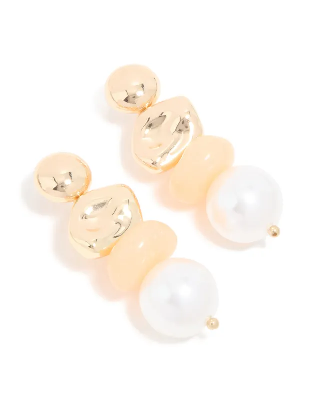 Gold Pebble & Pearl Drop Earrings sold by lovisa