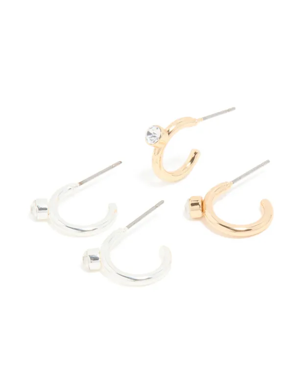 Mixed Metal Smooth Diamante Hoop Earrings 2-Pack sold by lovisa
