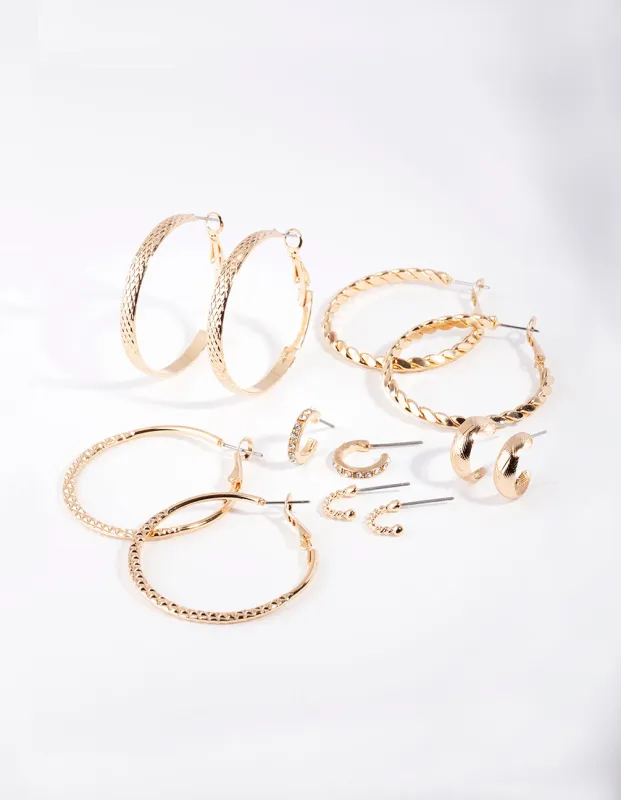 Gold Etched Twist Hoop Earring 6-Pack sold by lovisa