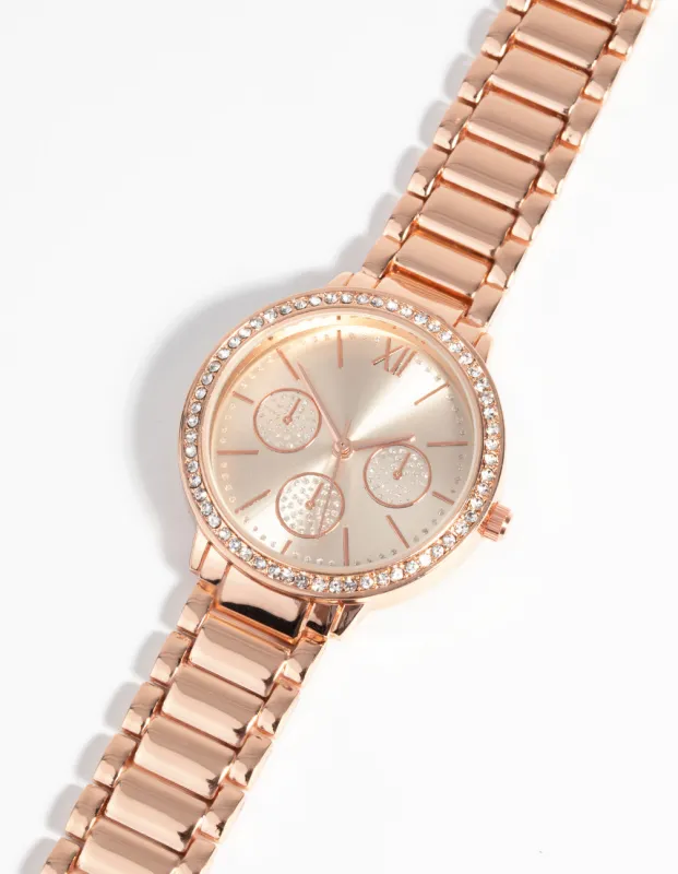 Rose Gold Diamante Chain Link Watch sold by lovisa