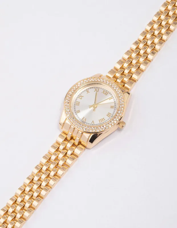 Gold Diamante Encrusted Watch sold by lovisa