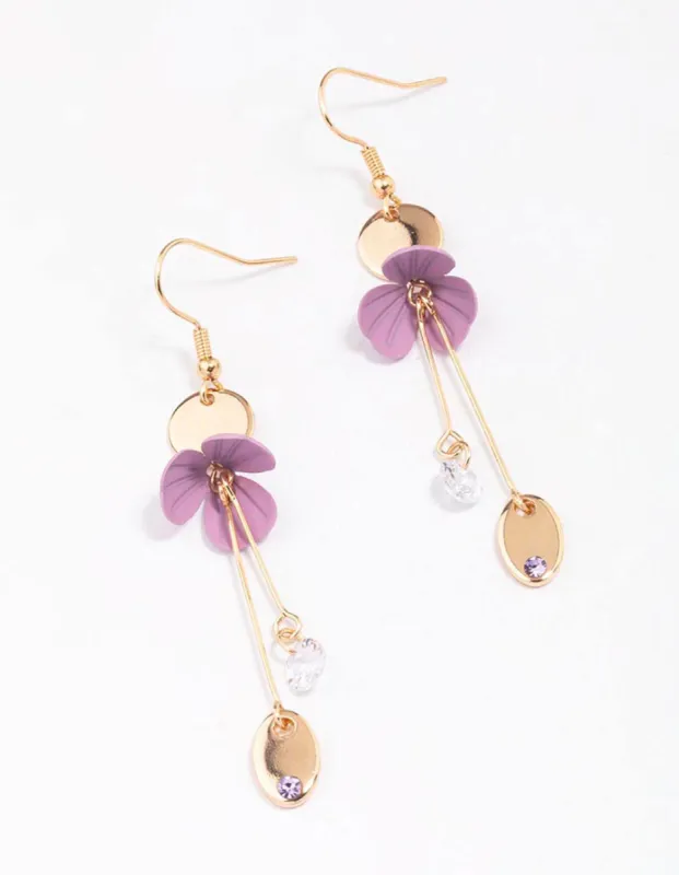 Gold Diamante Disc Flower Drop Earrings sold by lovisa