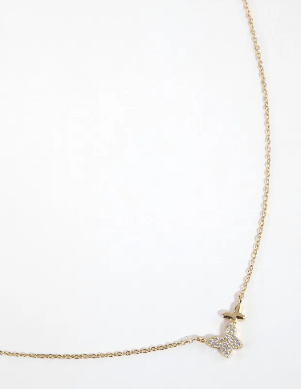 Gold Plated Sterling Silver Pave Butterfly Necklace sold by lovisa