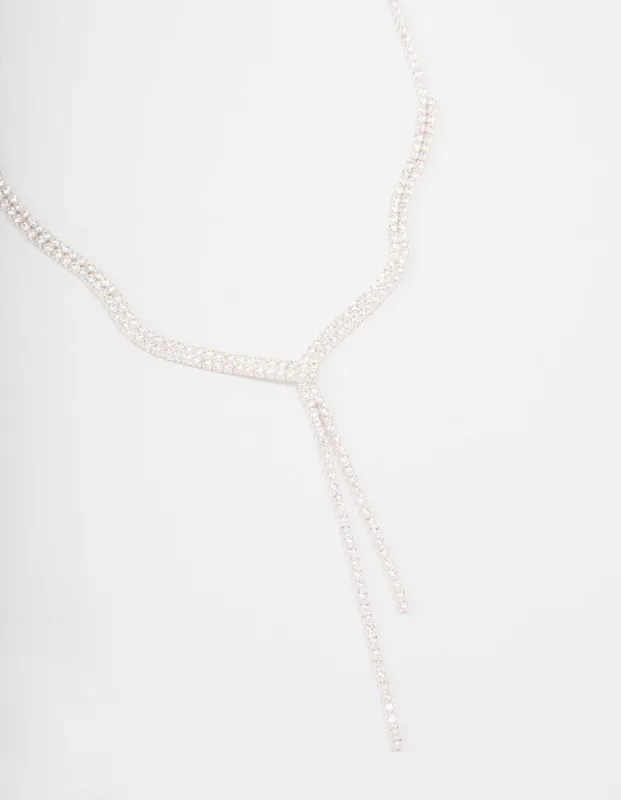 Silver Fine Ribbon Cubic Zirconia Lariat Necklace sold by lovisa