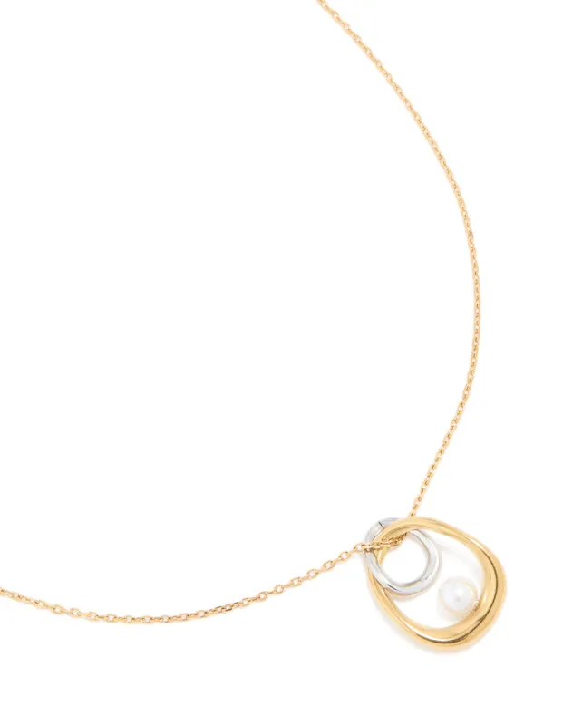 Waterproof Mixed Metal Plated Stainless Steel Open Pearl Pendant Necklace sold by lovisa
