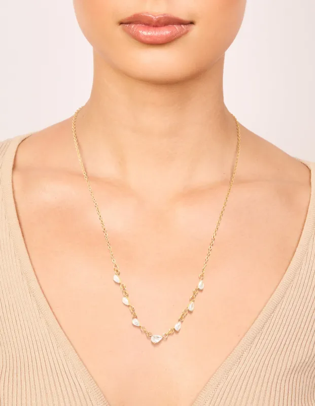 Waterproof Gold Plated Stainless Steel Cubic Zirconia Teardrop Pendants Necklace sold by lovisa