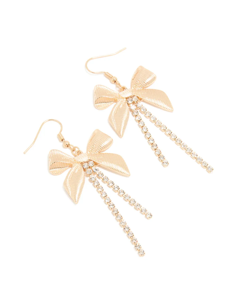 Gold Diamante Ribbed Bow Cupchain Drop Earrings sold by lovisa