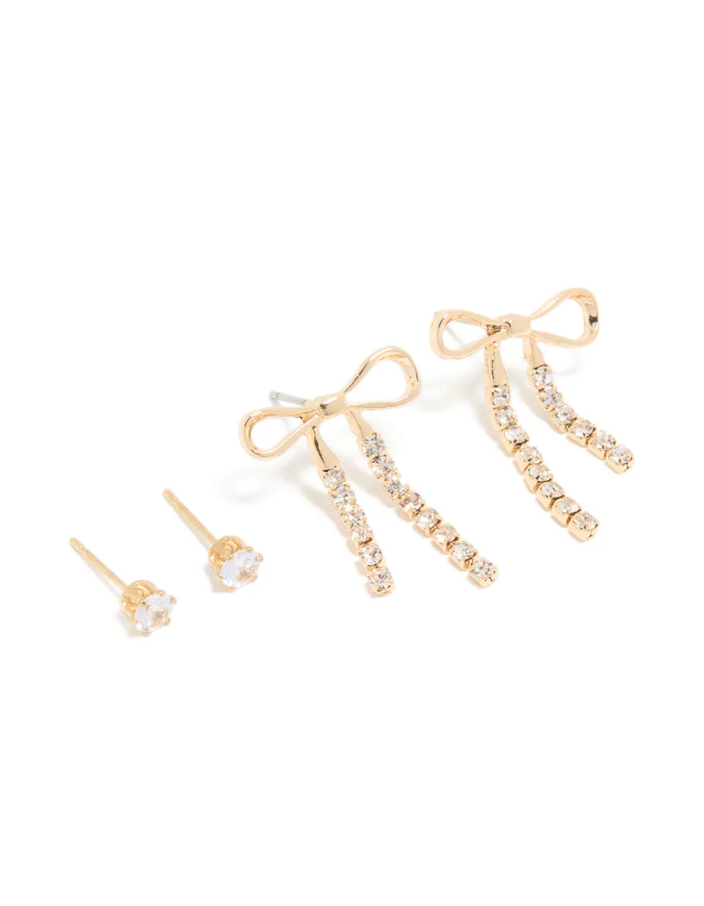 Gold Diamante Cup Chain Bow & Classic Stud Earrings 2-Pack sold by lovisa