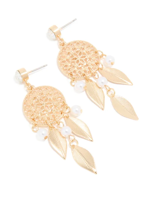 Gold Diamante Pearl Dreamcatcher Earrings sold by lovisa