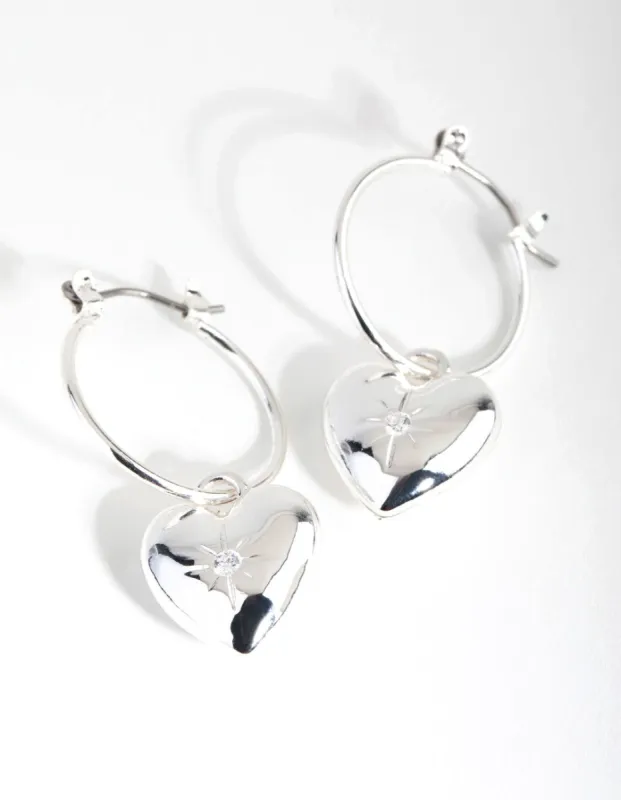 Silver Plated Cubic Zirconia Heart Hoop Earrings sold by lovisa