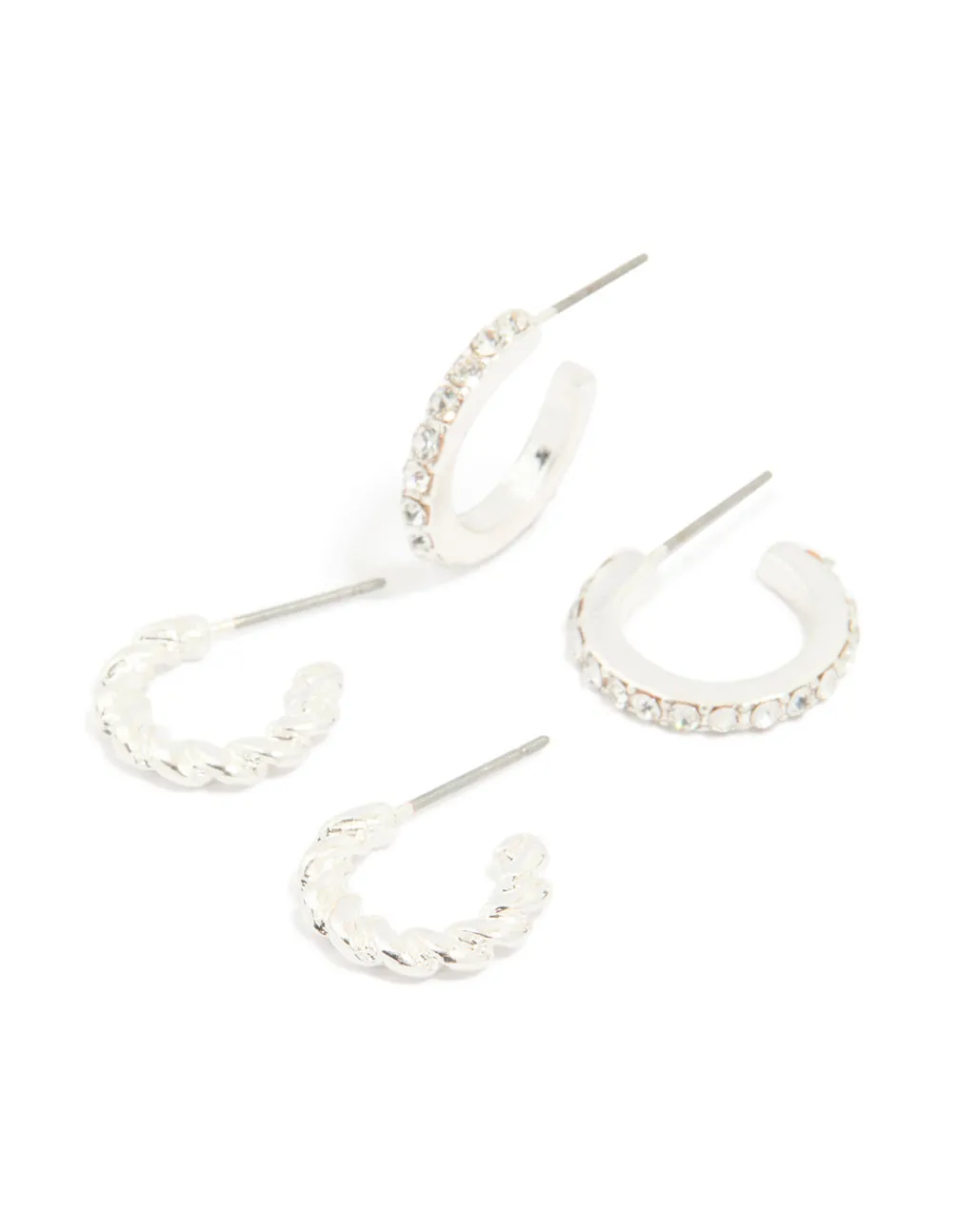 Silver Twisted & Diamante Hoop Earrings 2-Pack sold by lovisa