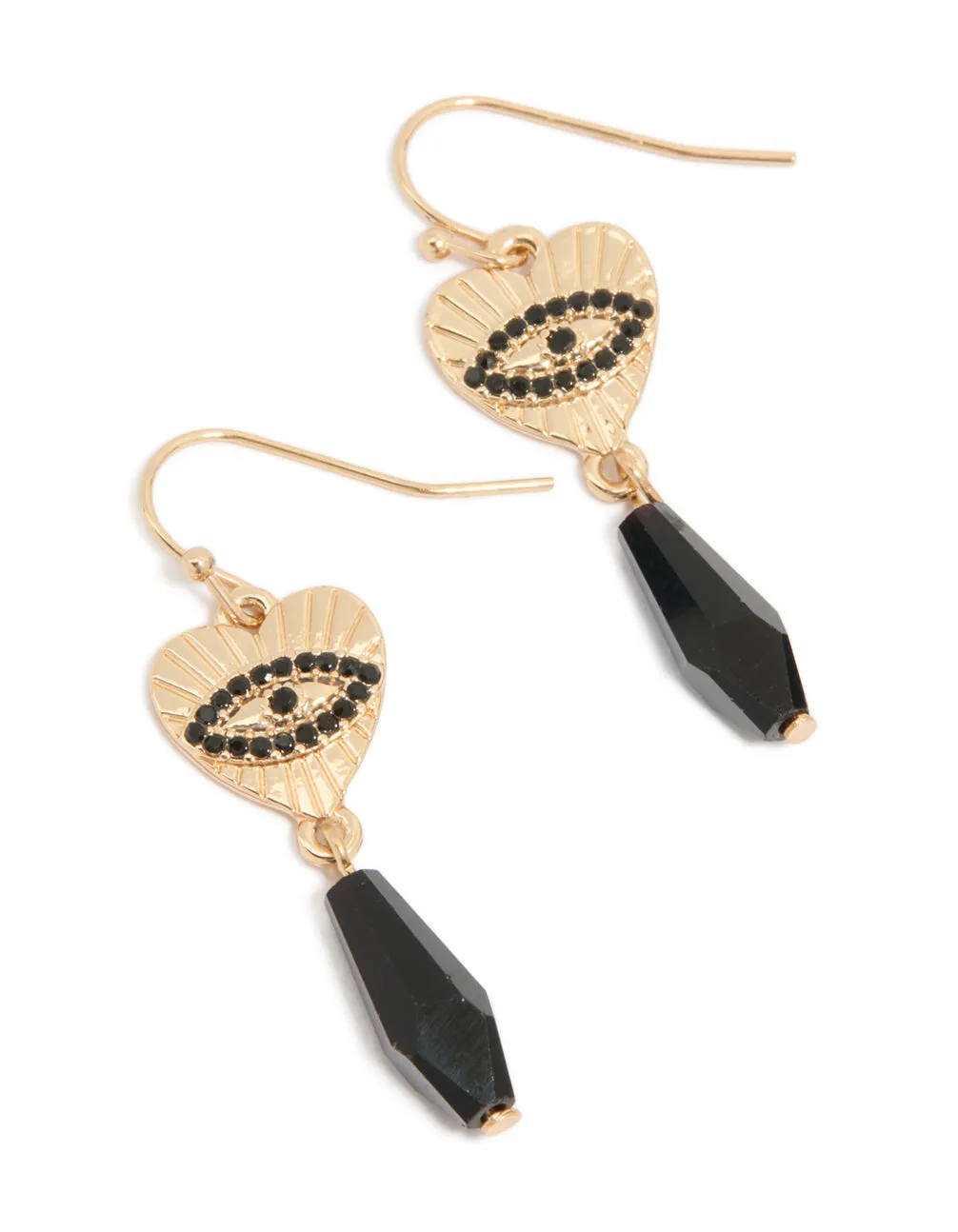 Gold Black Diamante Evil Eye Drop Earrings sold by lovisa