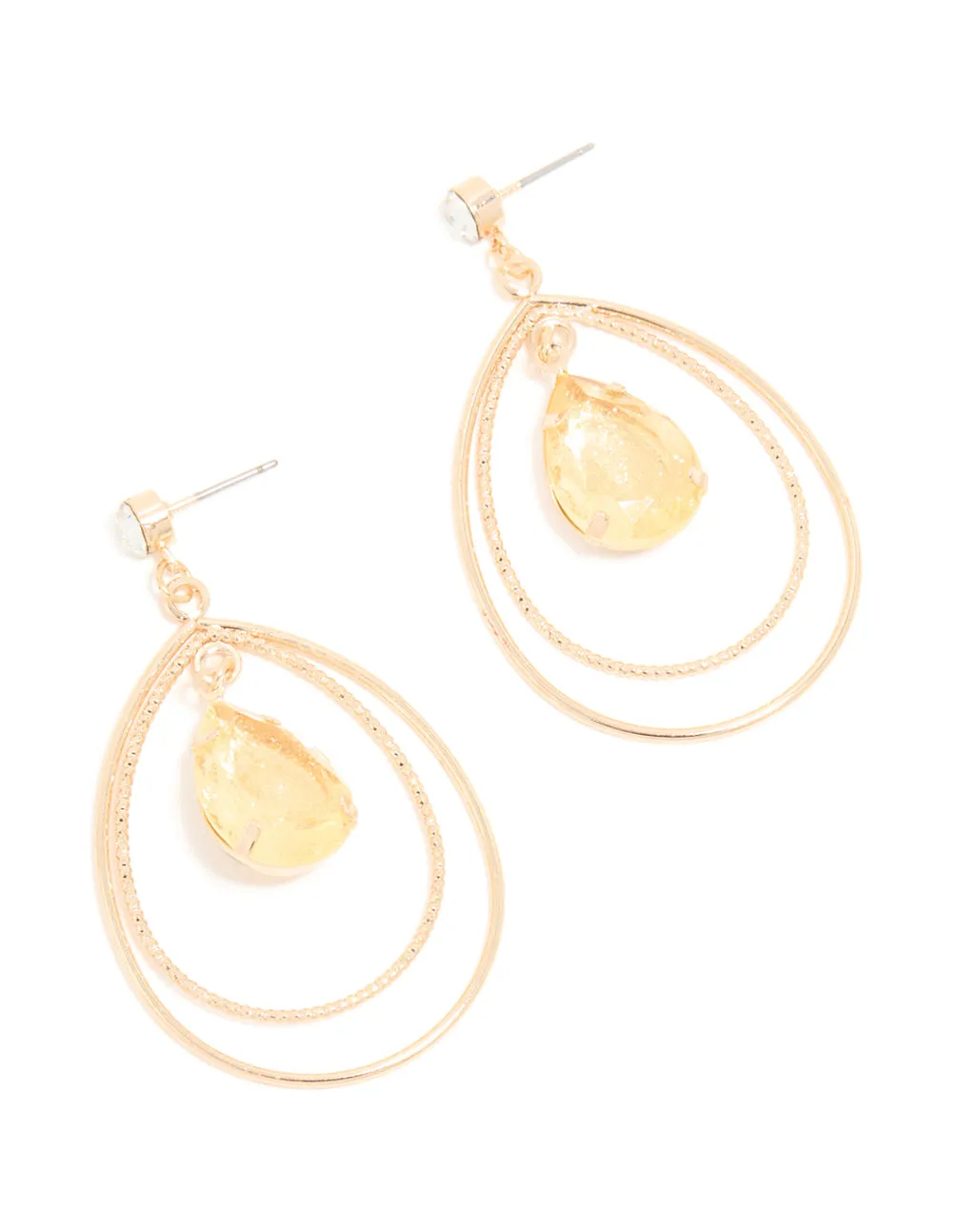 Gold Orange Diamante Centre Double Hoop Earrings sold by lovisa