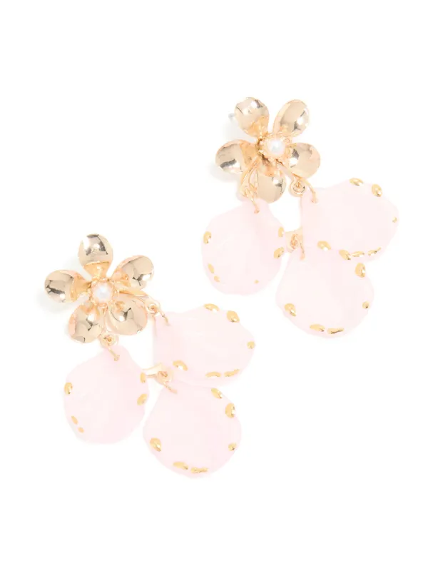 Gold Pink Flower Petal Drop Earrings sold by lovisa
