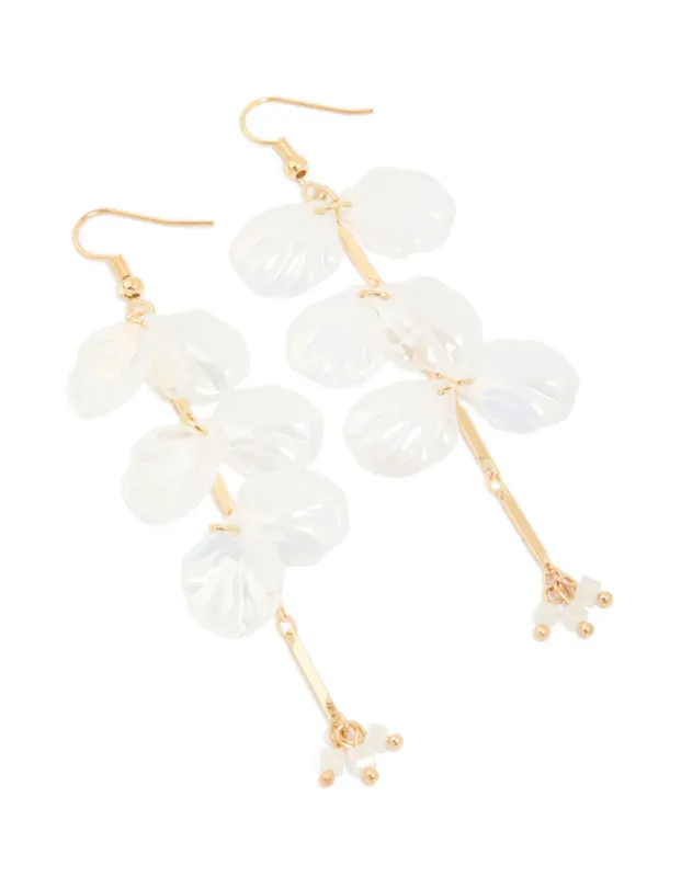 Gold Iridescent Petal Drop Earrings sold by lovisa